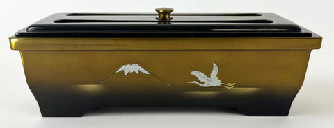 8.25" Long Two-Tone (Bokashi) Incense Burner with Mt. Fuji and Flying Crane