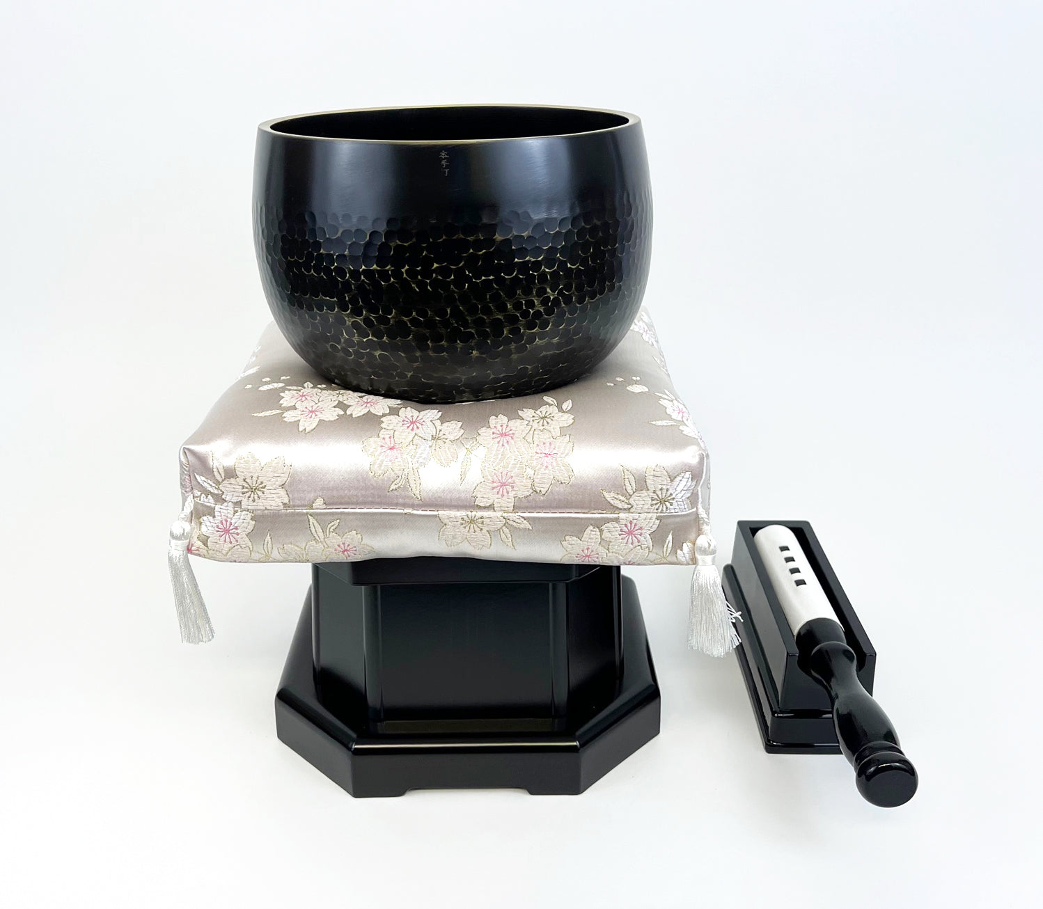 No. 6 Bell (7.75" Diameter) with Pink Sakura Flower Print Cushion and Dark Ebony / Black Base