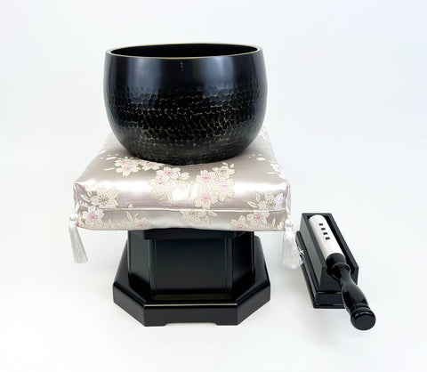 No. 6 Bell (7.75" Diameter) with Pink Sakura Flower Print Cushion and Dark Ebony / Black Base