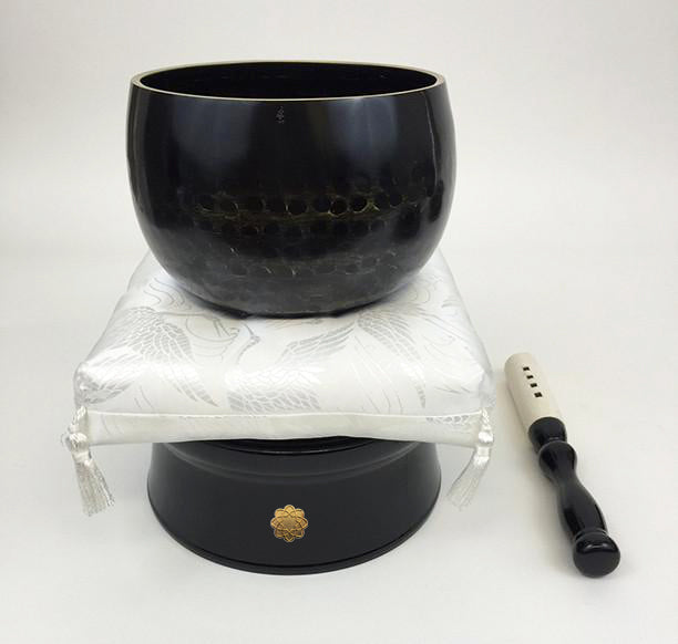 No. 5 Bell (6.75" Diameter) with White Crane Prints Cushion and Black Base with S.G.I. Logo