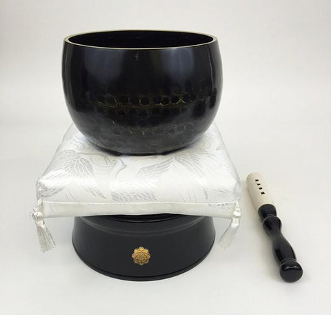 No. 5 Bell (6.75" Diameter) with White Crane Prints Cushion and Black Base with S.G.I. Logo