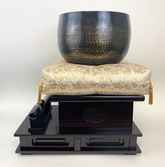 No. 10 Hand Pounded Bell (13" Diameter) with Ebony Wooden Base and Gold Cushion with Bell Stick Set