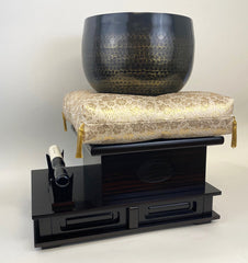 No. 10 Hand Pounded Bell (13" Diameter) with Ebony Wooden Base and Gold Cushion with Bell Stick Set