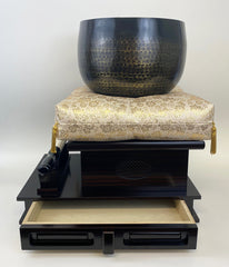 No. 10 Hand Pounded Bell (13" Diameter) with Ebony Wooden Base and Gold Cushion with Bell Stick Set