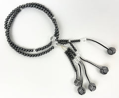 Black Pearl Beads with Knitted Black & White Tassels