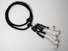 Ebony Lacquered Wood (Black) Bead with S.G.I. Logo and Knitted Tassels