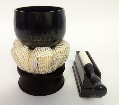 No. 3 (3.6" Diameter) White & Gold Flower Shaped Cushion and Black Base