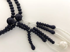 Dark Navy Wooden Beads with Knitted Tassels