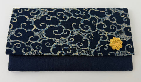 Navy Blue with Clouds Kimono Fabric Beads Case with S.G.I. Logo (Large) #2