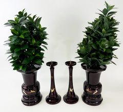 Vintage Premium Large 4 Piece Dark Cherry Burgandy Colored Butsugu Set with Flying Crane