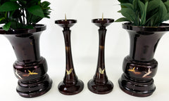 Vintage Premium Large 4 Piece Dark Cherry Burgandy Colored Butsugu Set with Flying Crane