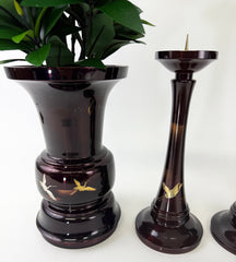 Vintage Premium Large 4 Piece Dark Cherry Burgandy Colored Butsugu Set with Flying Crane