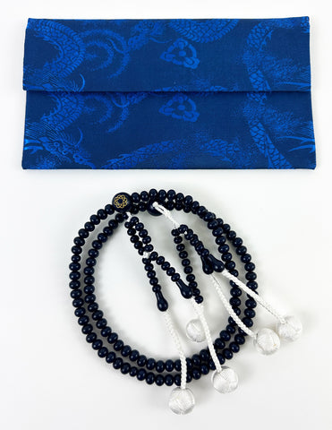 Dark Navy Wooden Beads with S.G.I. Logo & Silk Tassels Set - Large Beads (Large Beads Case)