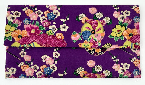 Purple Floral Print Kimono Fabric Beads Case (Large)