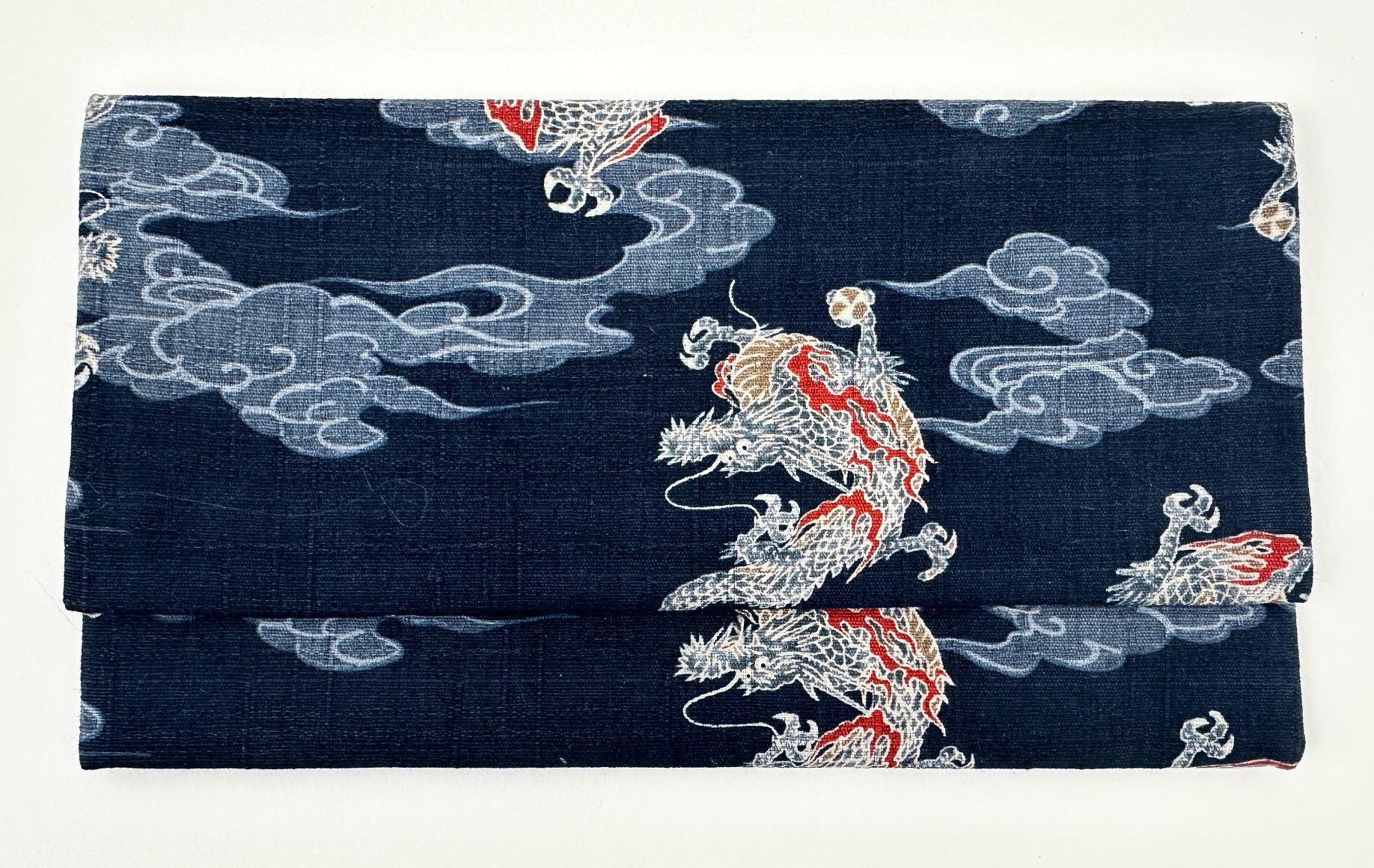 Navy Blue Dragon Print Kimono Fabric Beads Case (Large)