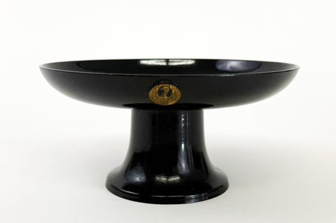 Vintage Medium Round Black Fruit Dish with Crane Logo
