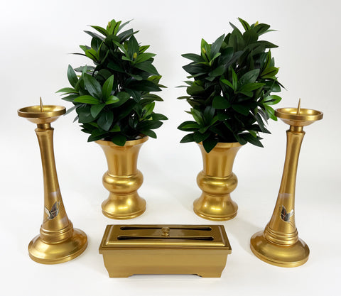 5 Piece Large-Ex Large Gold Premium Butsugu Set with Flying Crane