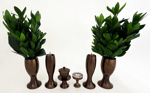 Premium 6 Piece Taupe Colored Metal Butsugu Set (Display Model)
