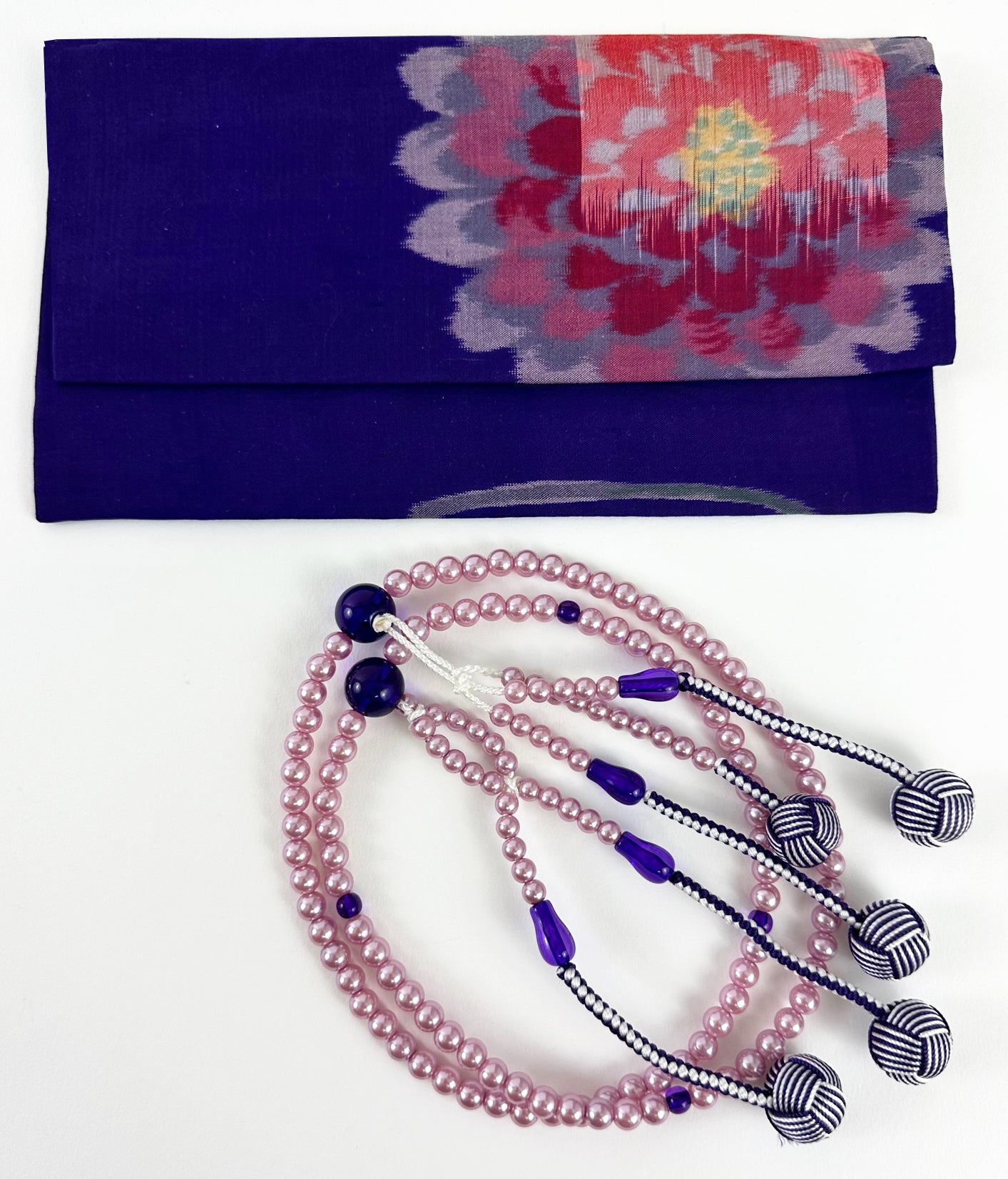 Purple & Light Purple Beads with Purple Knitted Tassels Set  - Large Beads (Large Beads Case)