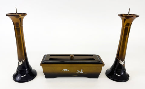 3 Piece Premium Bokashi Butsugu Set with Flying Cranes