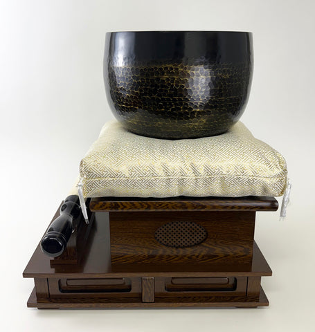 No. 9 Hand Pounded Bell (10.5" Diameter) with Ironwood Base and Gold Cushion with Bell Stick Set