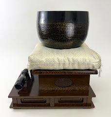 No. 9 Hand Pounded Bell (10.5" Diameter) with Ironwood Base and Gold Cushion with Bell Stick Set