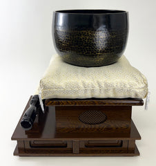 No. 9 Hand Pounded Bell (10.5" Diameter) with Ironwood Base and Gold Cushion with Bell Stick Set
