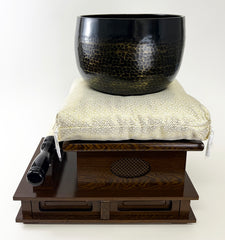 No. 9 Hand Pounded Bell (10.5" Diameter) with Ironwood Base and Gold Cushion with Bell Stick Set