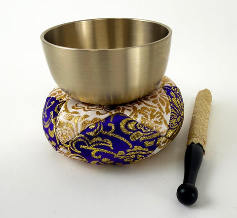 No. 2.8 (3.5" Diameter) Purple & White Cushion Bell Set with Golden Fabric Stick