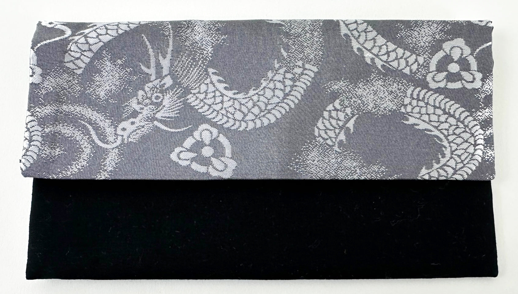 Gray/Black Dragon Kimono Fabric Beads Case (Large)