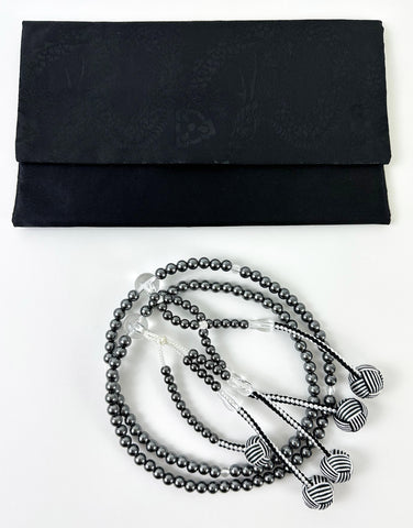 Black Pearl Beads and Case Set - Black Dragon Print ( Large Beads Case )