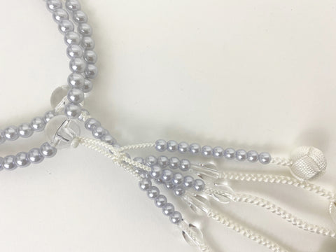 Bluish Grey Pearl Beads with Knitted Tassels