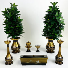 Large 7 Piece Suimei Bokashi Premium Butsugu Set with Flying Cranes
