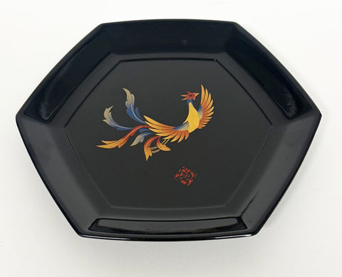 Vintage Black Fruit Dish with Phoenix Bird