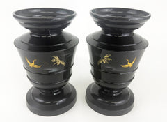 Vintage Premium 7.75" H Dark Burgudy/Black Metal Vases with Flying Cranes