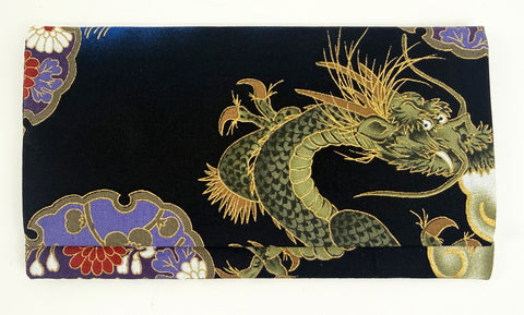 Dark Navy Blue with Dragon Print Fabric Beads Case (Large)