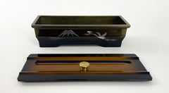 7.5" Long Two-Tone (Bokashi) Incense Burner with Mt. Fuji and Flying Crane