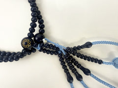 Dark Navy Wooden Beads with Knitted Tassels #2