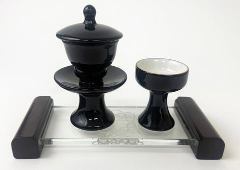 7.5" L Clear Glass Water Cup Table with Wooden Handles