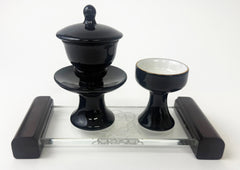 7.5" L Clear Glass Water Cup Table with Wooden Handles