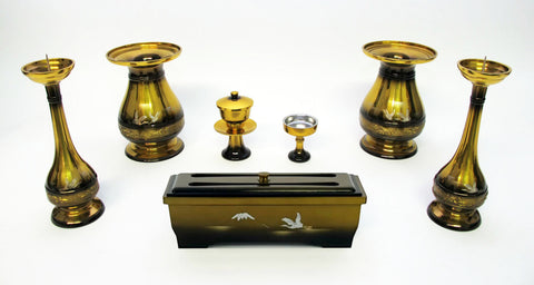 Extra Large 7 Piece Suimei Bokashi Premium Butsugu Set with Flying Cranes