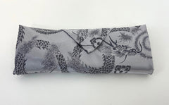 Gray Dragon Print Kimono Fabric Beads Wrapping Scarf