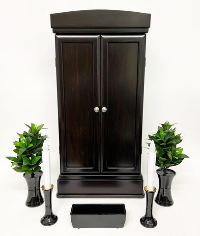 20 Dark Persimmon Butsudan with LED Light and Drawer with Butsugu