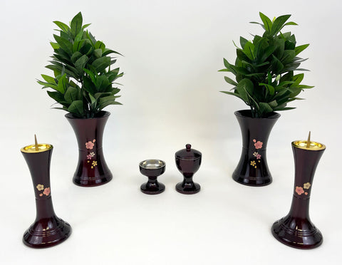 6 Piece Cherry (Metal) Butsugu Set with Sakura Flowers Design