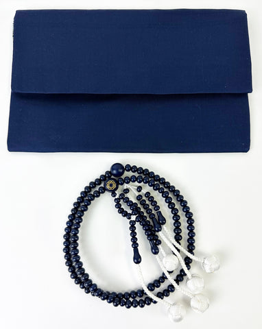 Dark Navy Wooden Beads with S.G.I. Logo & Silk Tassels Set - Large Beads (Extra Large Beads Case)
