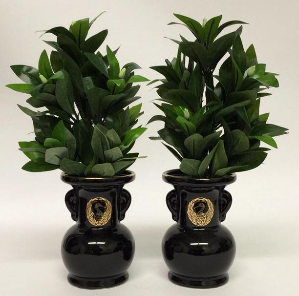 6" H Black Ceramic Vases with Crane Logo