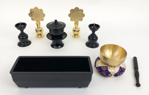 Complete Butsugu Set with Metal Lotus Stands