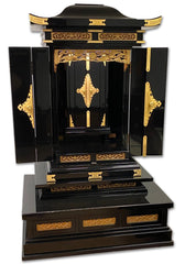 Vintage 6450 Premium Black Lacquer Pagoda Style Butsudan with Automatic Inner Doors