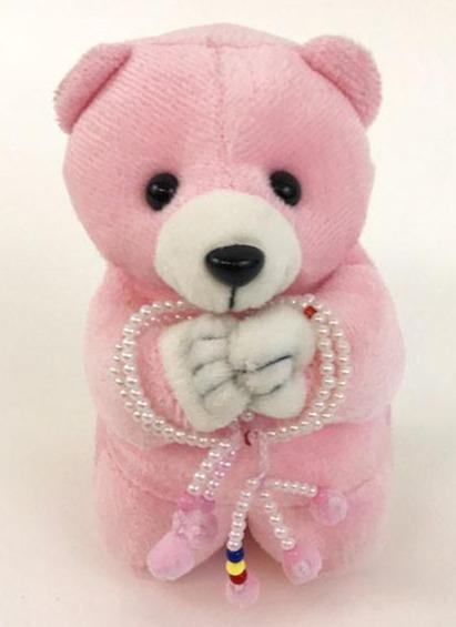 Medium Pink Praying Bear with S.G.I. Logo Mini Beads