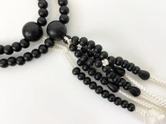 Black Wood Beads with Silk Tassels
